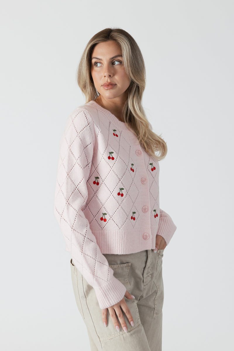 Lacey Cardi With Embroidered Cherries