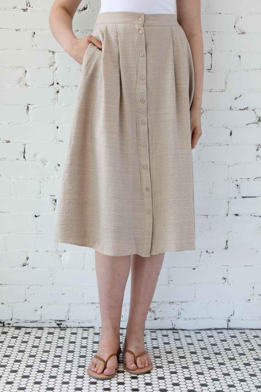 Button Down Pleated Maxi Skirt