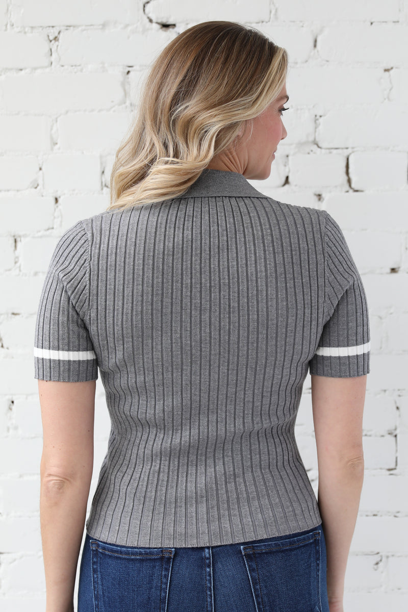 Short Sleeve Collar Ribbed Knit