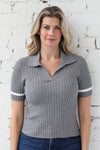 Short Sleeve Collar Ribbed Knit