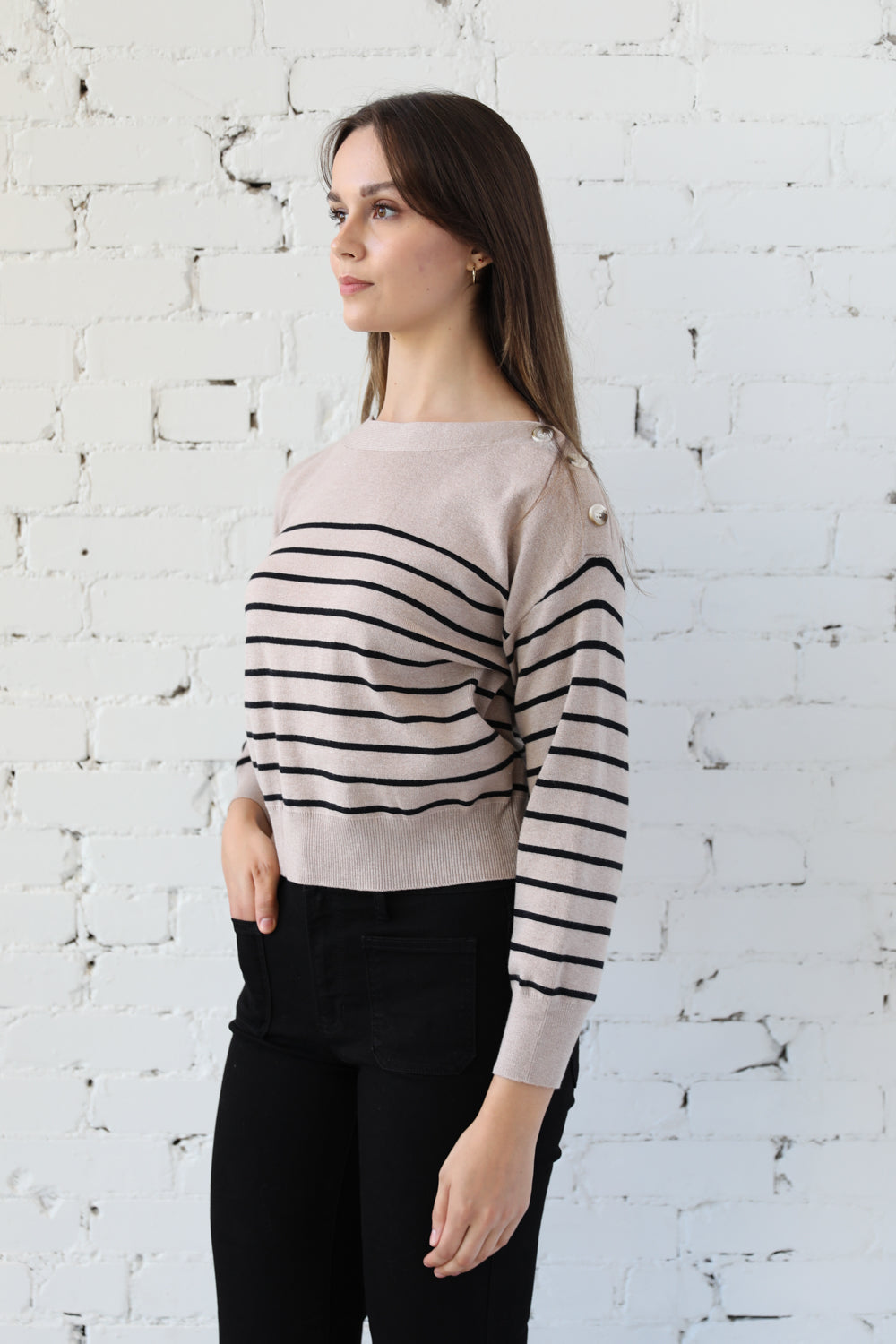 Shoulder Button Stripe Knit