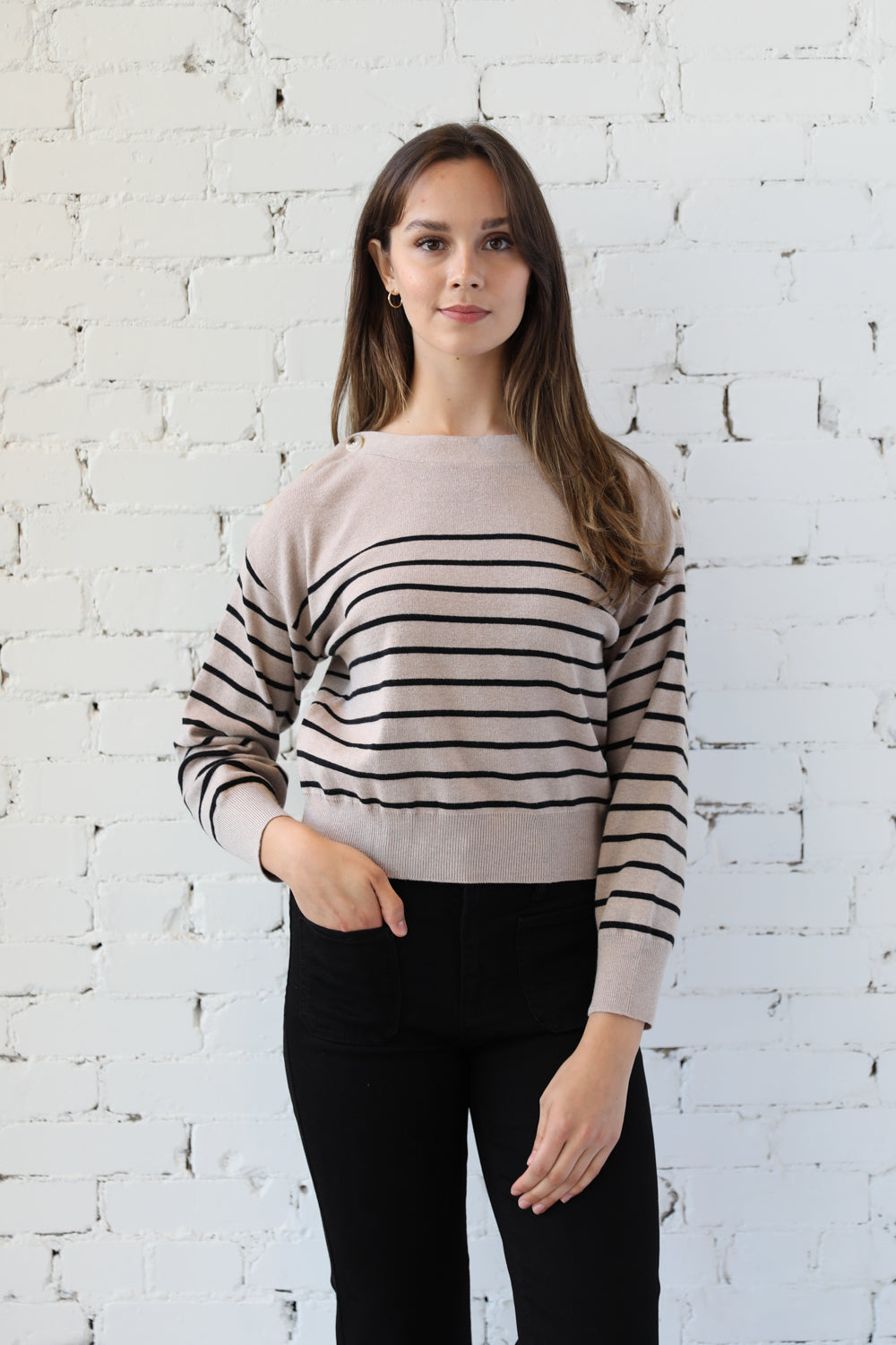 Shoulder Button Stripe Knit