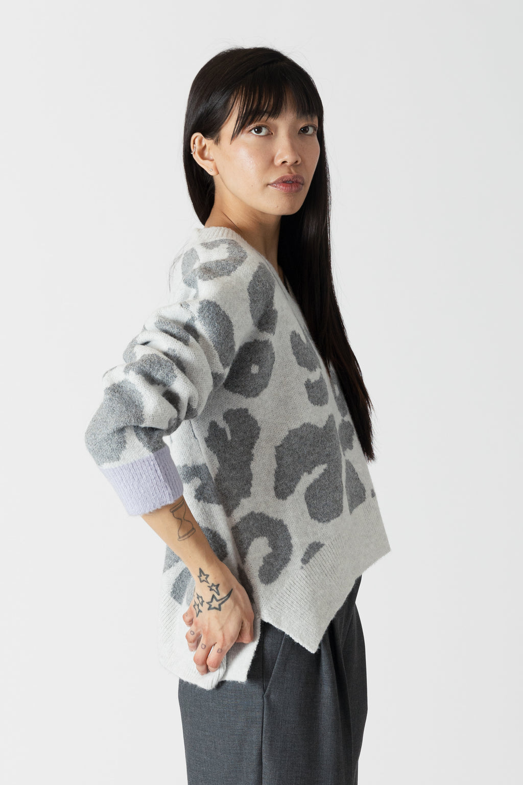 Animal Print V-Neck Knit