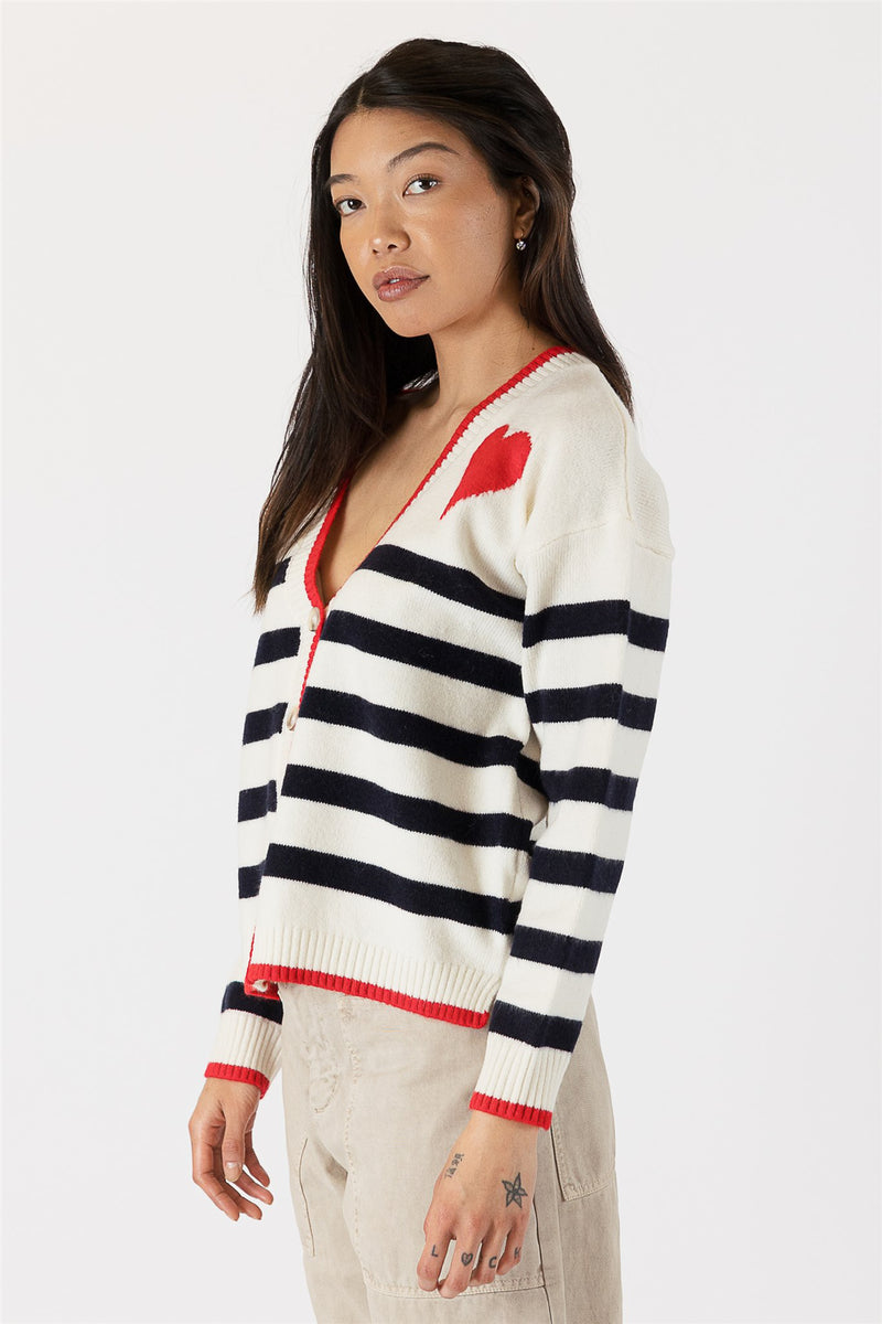 LYLA + LUXE </br>Riva Striped Heart Cardigan