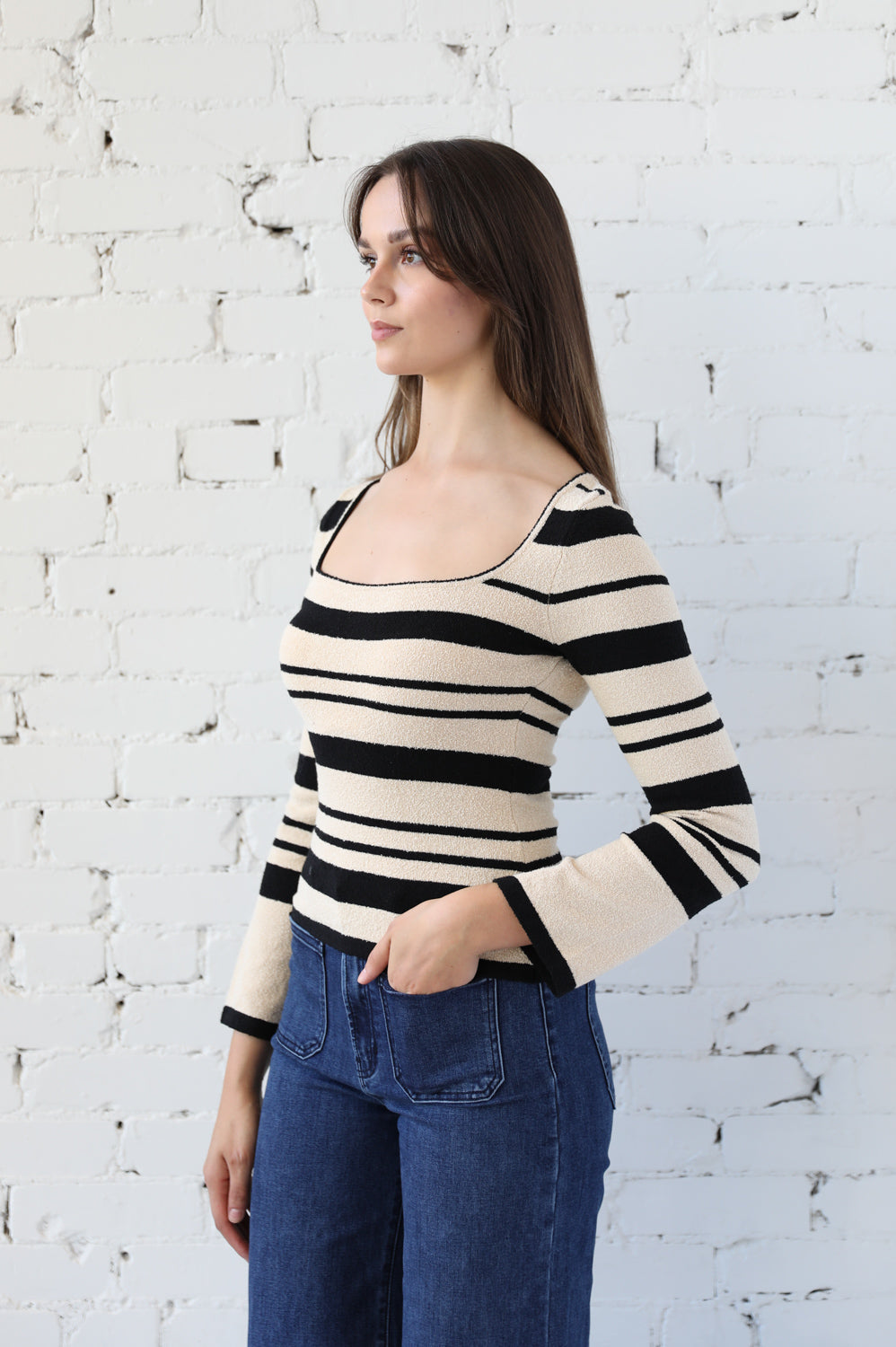 Irregular Stripe Long Sleeve Knit Top