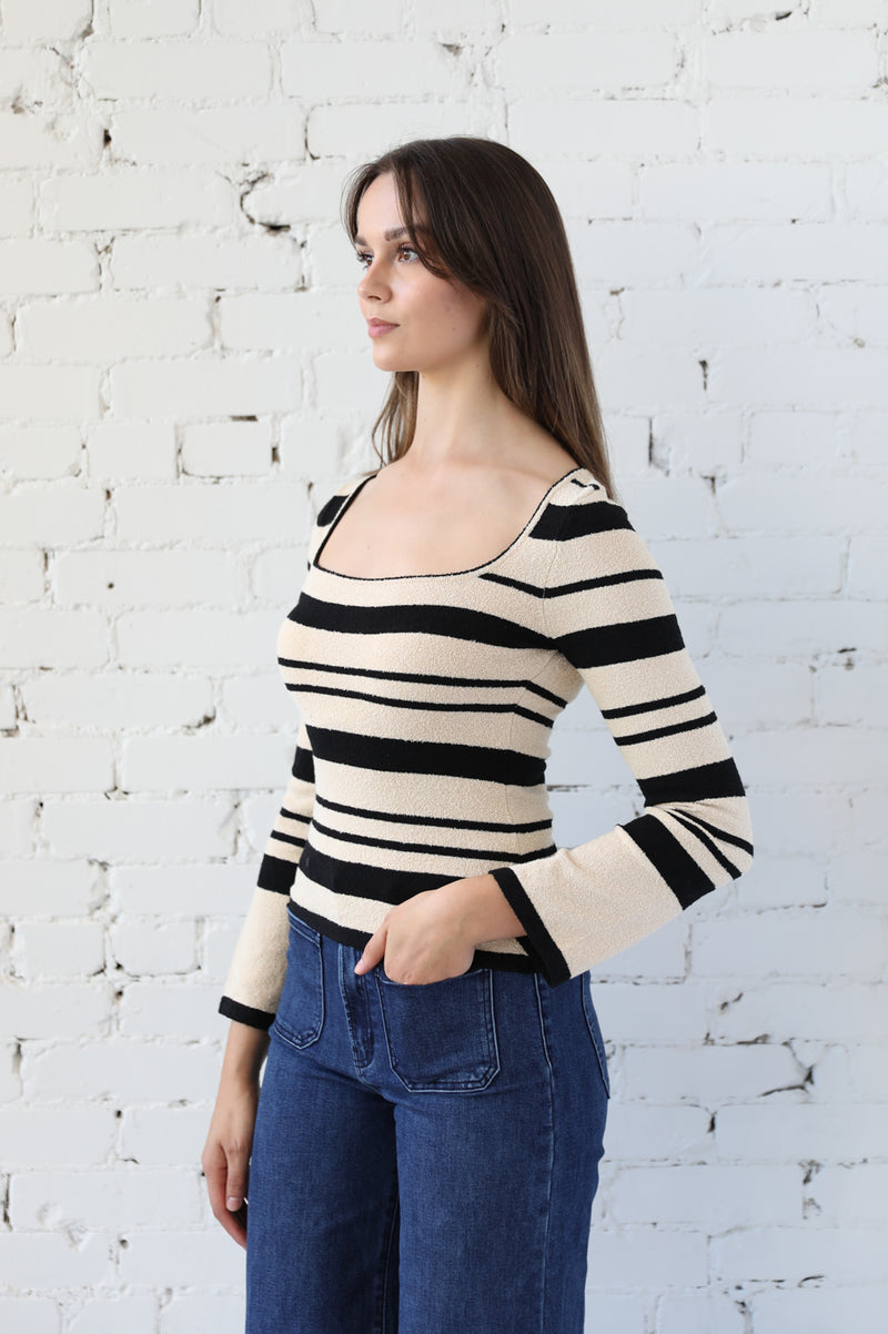 Irregular Stripe Long Sleeve Knit Top