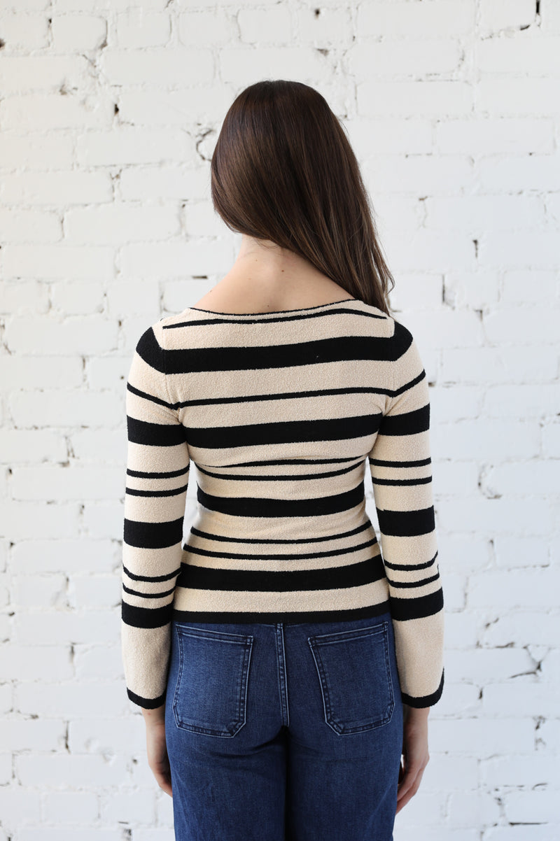Irregular Stripe Long Sleeve Knit Top