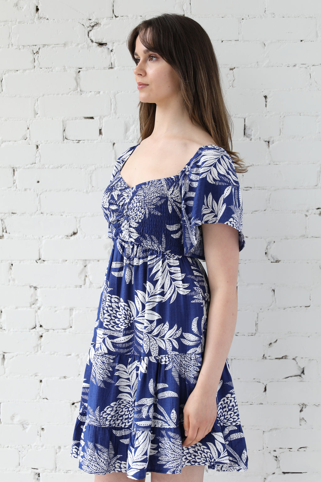 Sadie Smocked Printed Mini Dress
