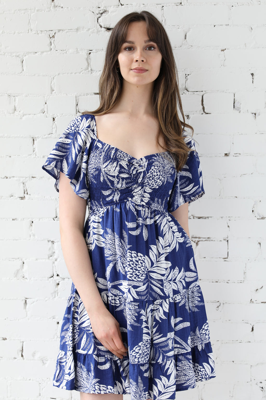 Sadie Smocked Printed Mini Dress