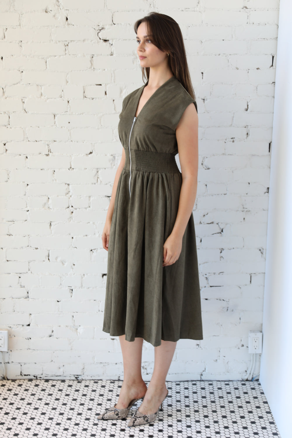 Marnie Twill Suede Midi Dress