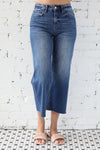 High Rise Raw Hem Crop Wide Leg