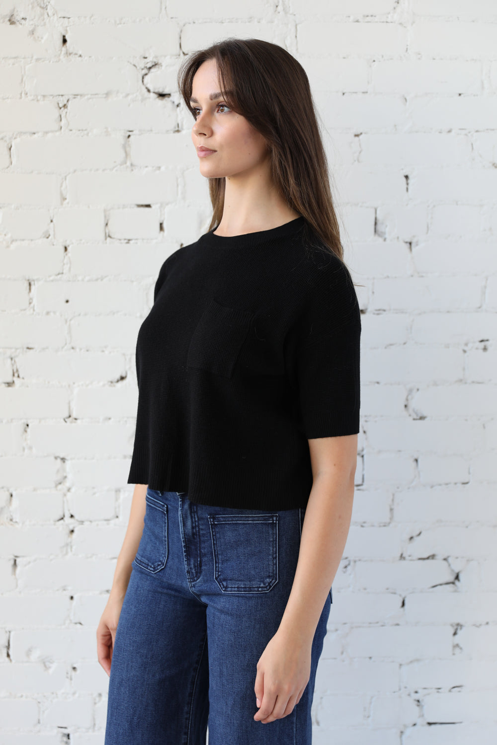 Short Sleeve Waffle Knit Pullover