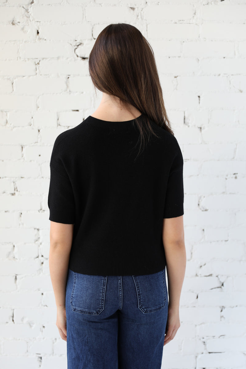 Short Sleeve Waffle Knit Pullover