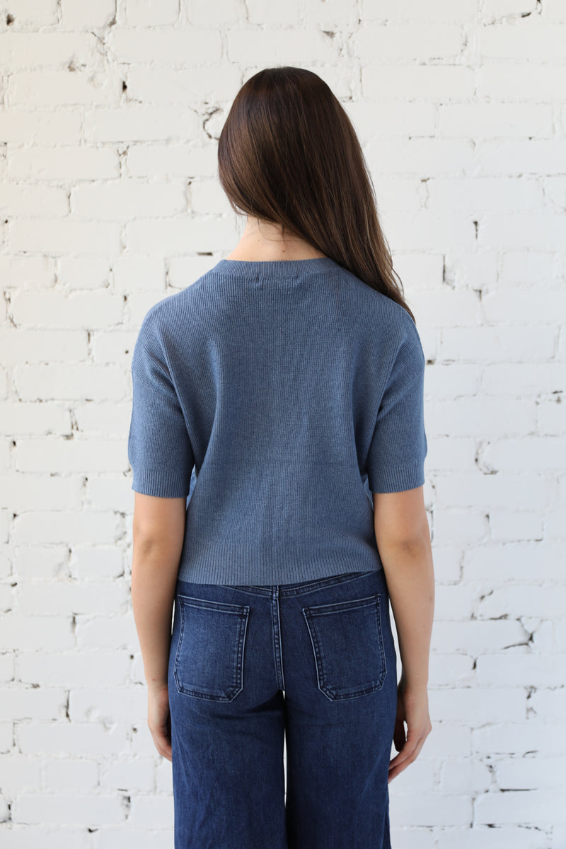 Short Sleeve Waffle Knit Pullover