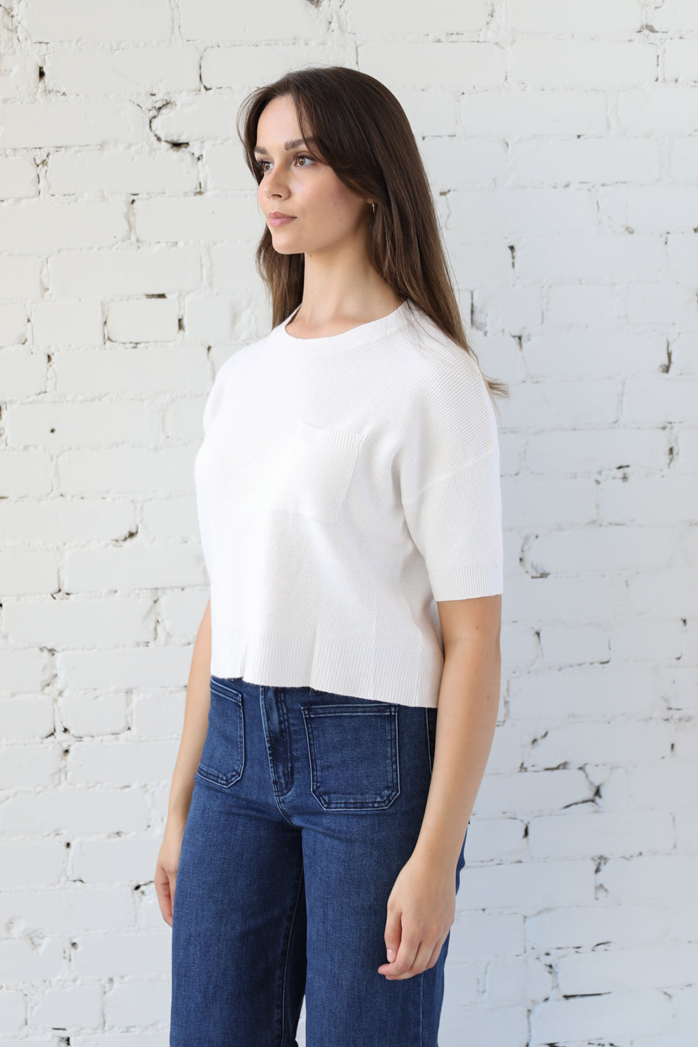 Short Sleeve Waffle Knit Pullover