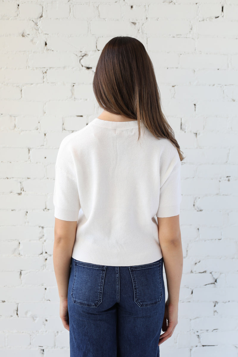 Short Sleeve Waffle Knit Pullover