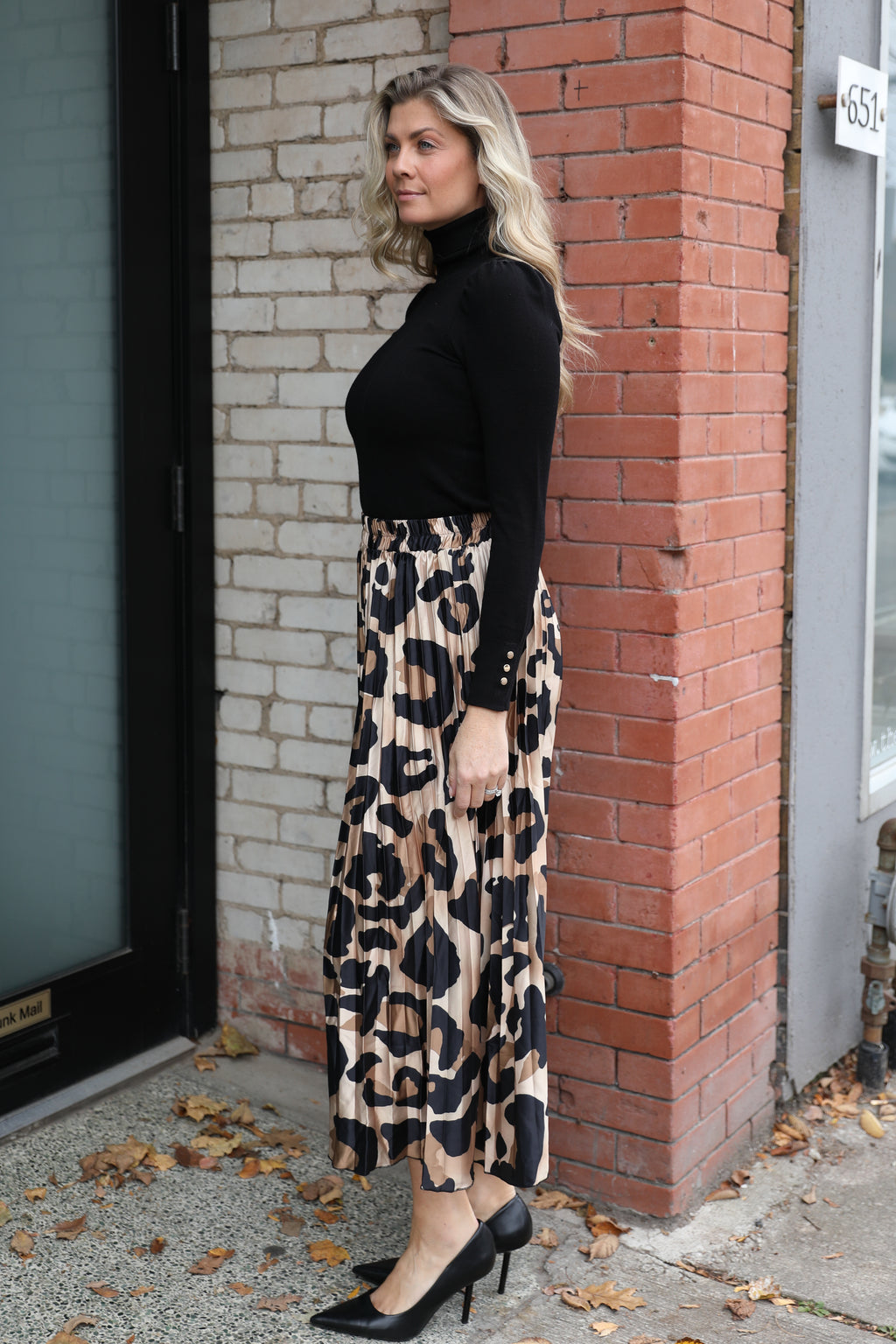MARLEE </br>Leopard Print Pleated Midi Skirt