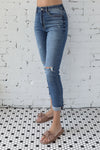 FLYING MONKEY </br>Distressed Double Cuff Stretch Mom Jean