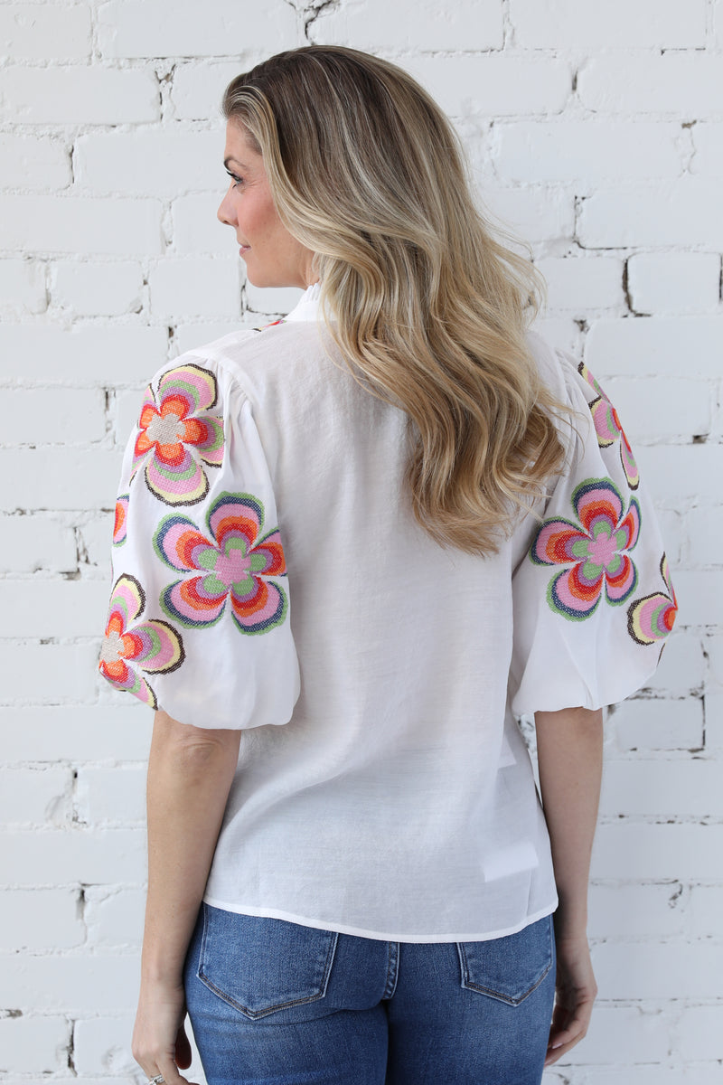 Embroidered Floral Sleeve Top