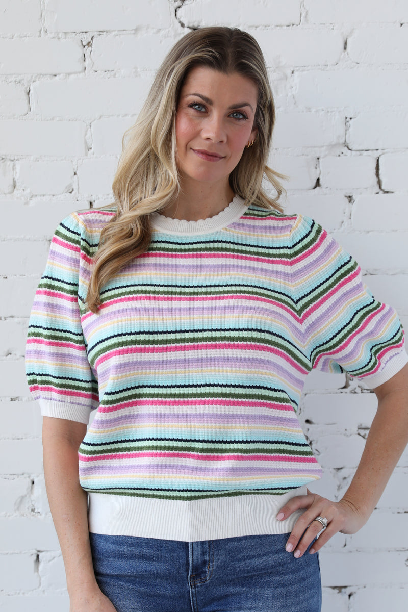 Short Sleeve Multi Color Knit Top