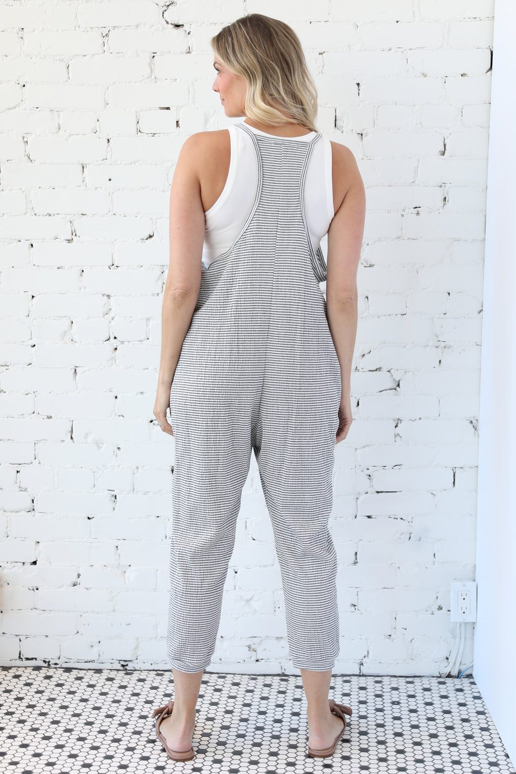 Striped Crinkle Knit Jersey Jumpsuit