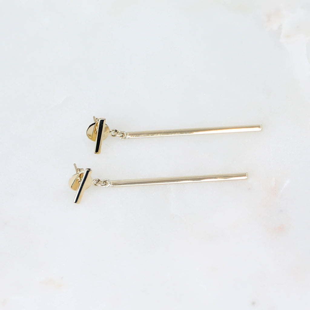 PARPAR</br>10K Yellow Gold Retro Bar Earrings