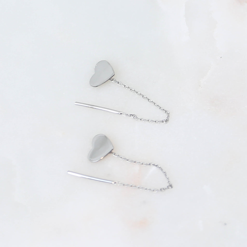 10K White Gold Heart Threader Earrings