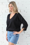 MARLEE </br>Marlee V-Neck Button Down Top With Shirred Details