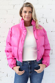 Faux Leather Puffer Jacket