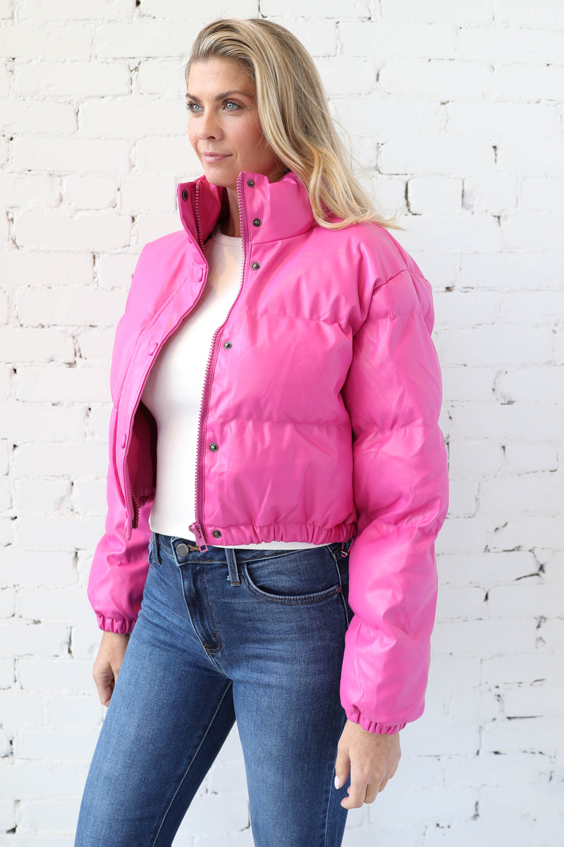 AVERY RAYNE </br>Faux Leather Puffer Jacket
