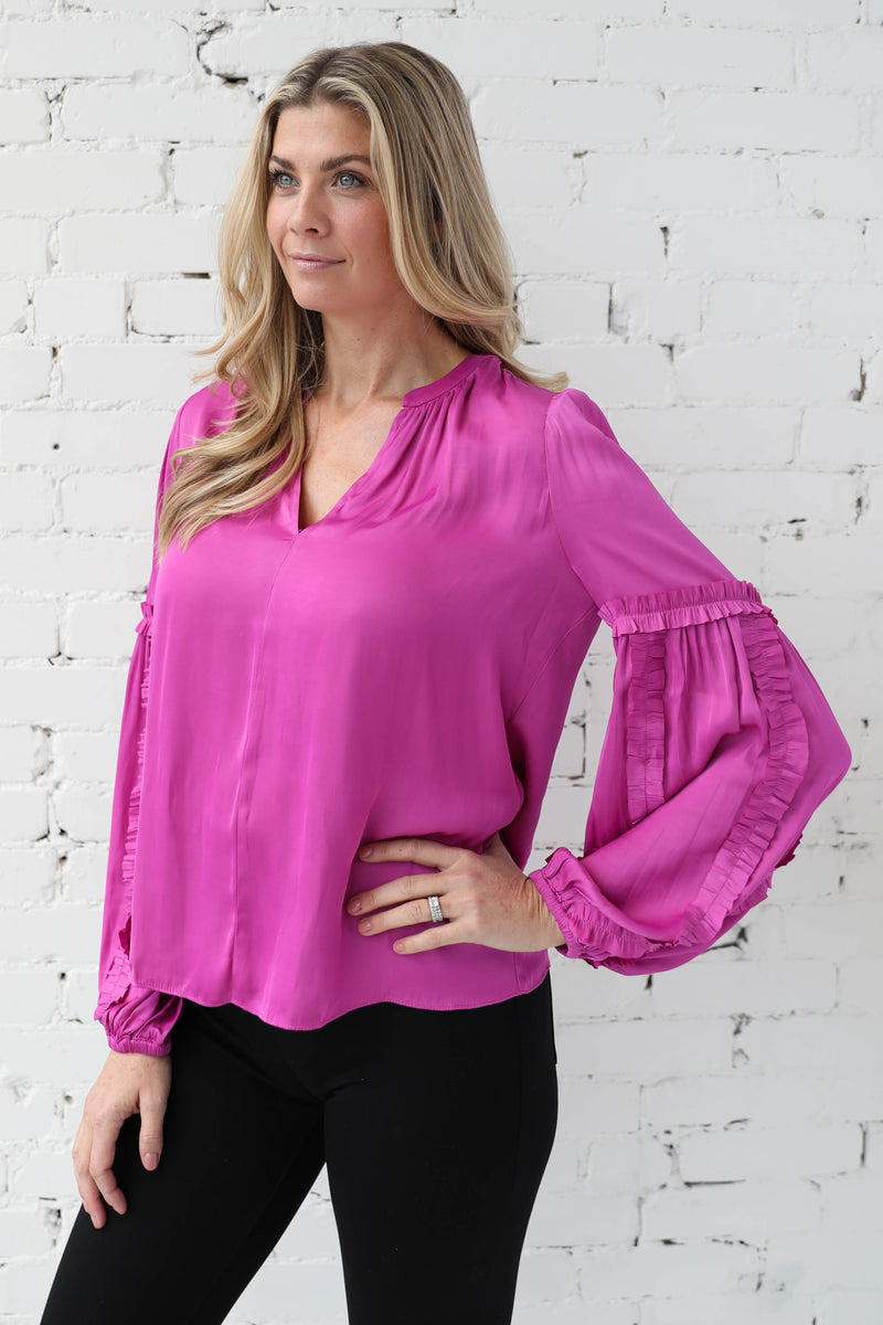 AVERY RAYNE </br>Long Sleeve Split Neck Blouse