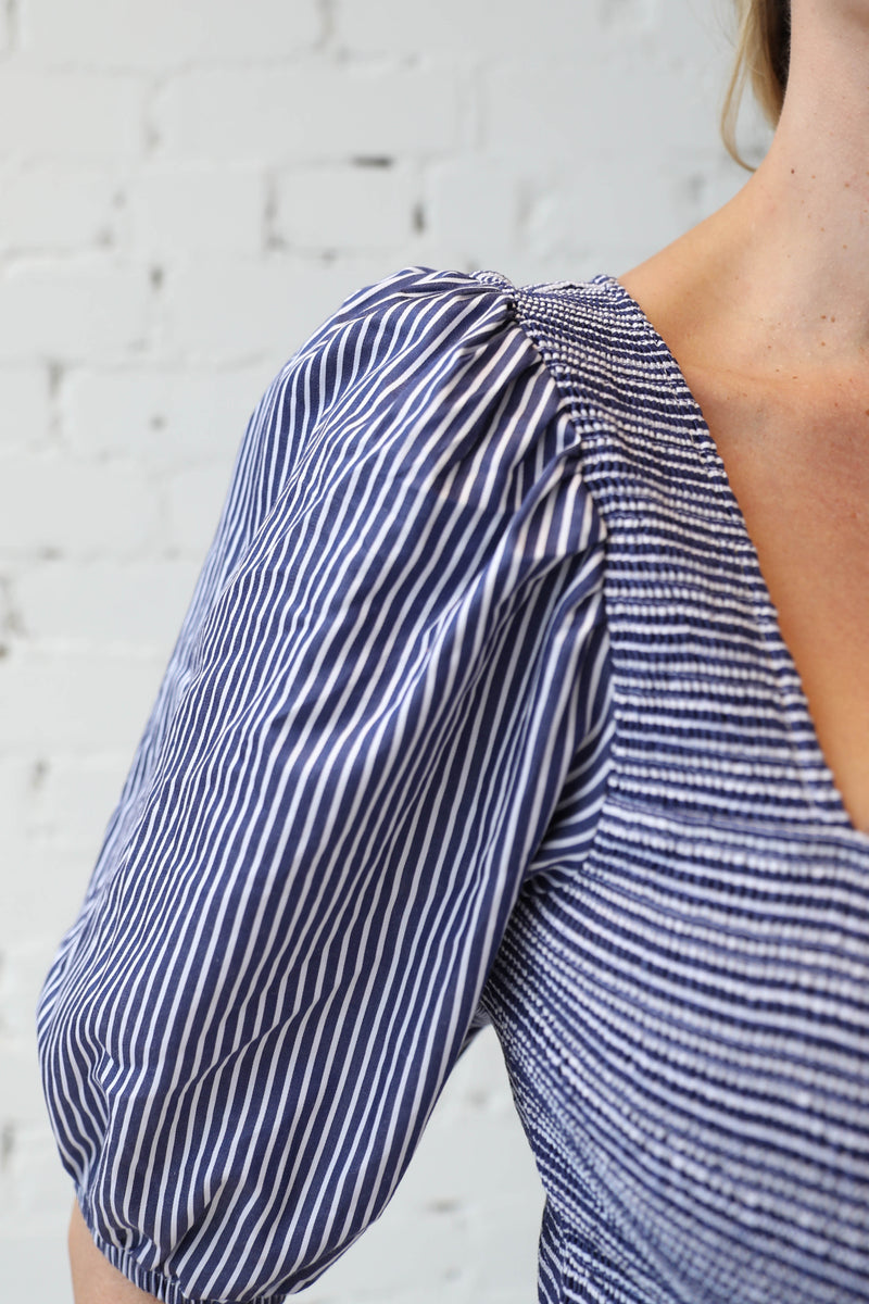 NATION </br>Samira Smocked Tee With Stripes