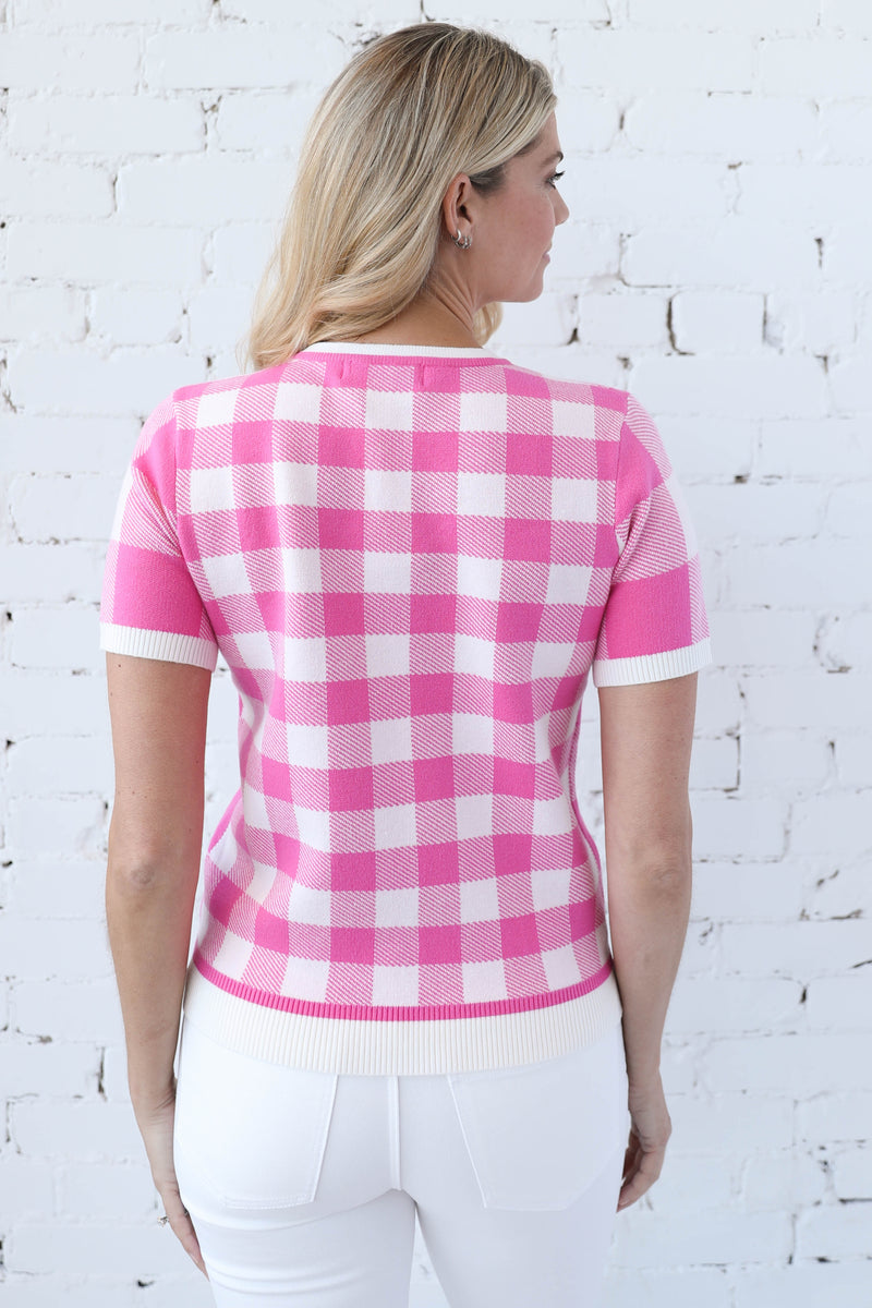 MARLEE </br>Checkerboard Knit Short Sleeve Top