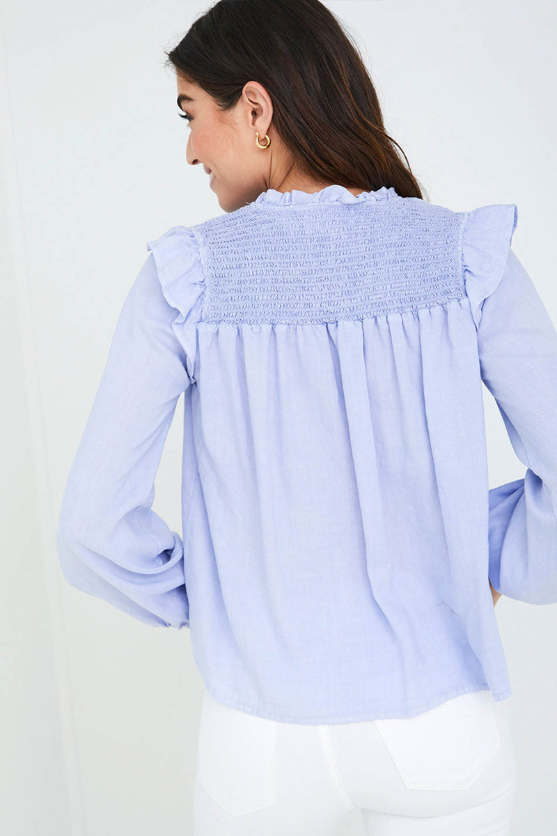 BELLA DAHL </br>Smocked Ruffle Long Sleeve Pullover