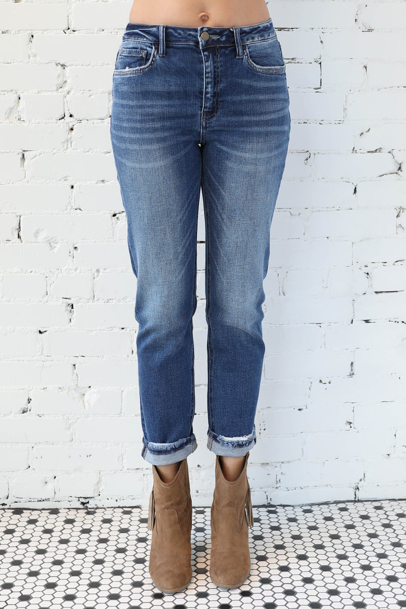FLYING MONKEY </br>Stretch Boyfriend With Single Cuff Detail