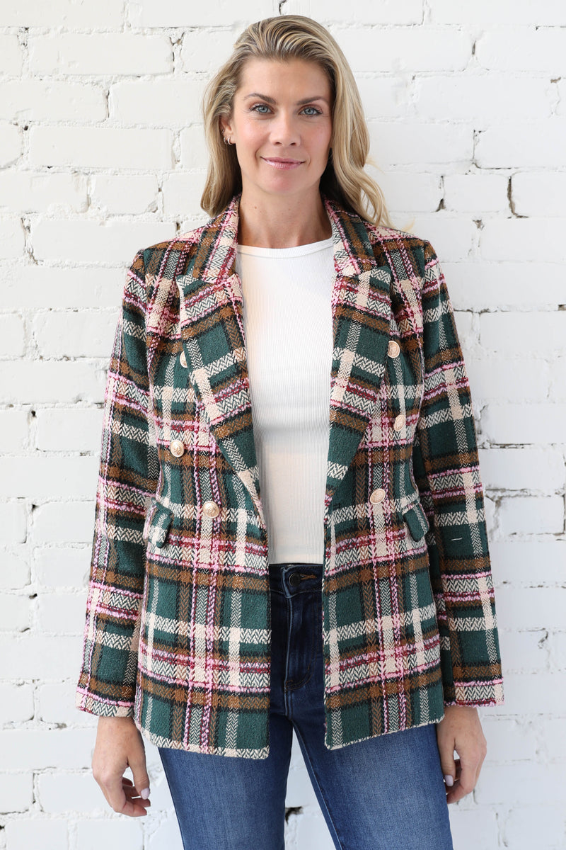 AVERY RAYNE </br>Evan Textured Tweed Double Breasted Blazer