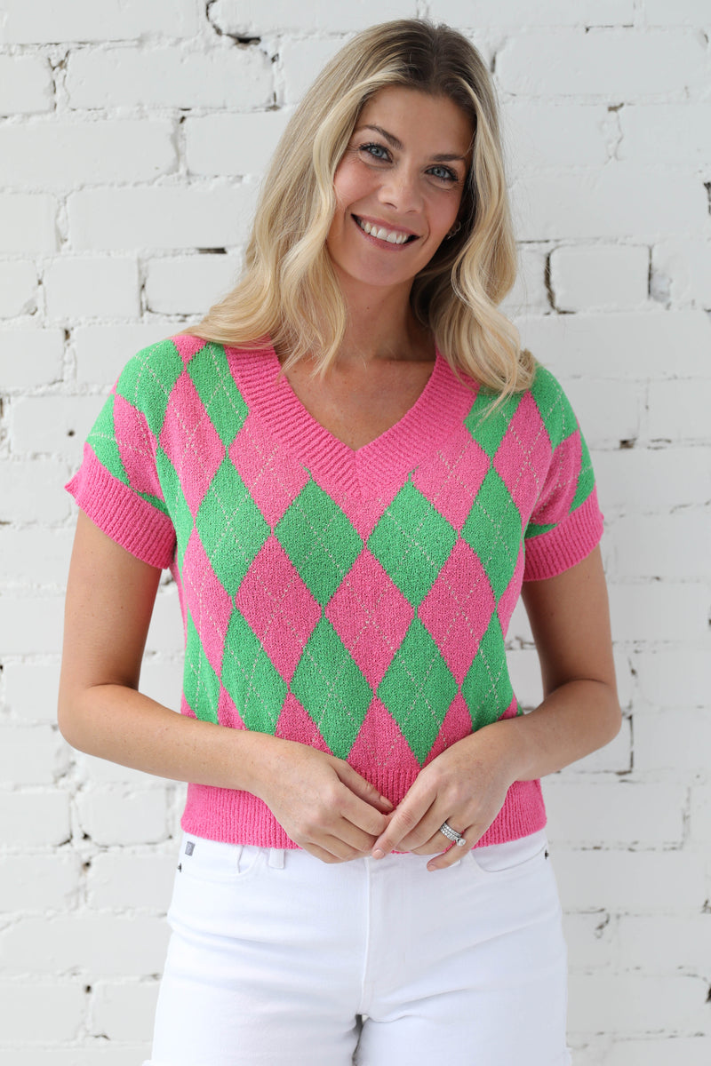 MARLEE </br>Argyle Short Sleeve Knit