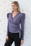 MARLEE </br>Essentials Surplice Rib Knit Long Sleeve Top
